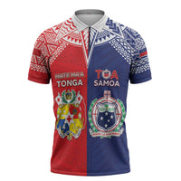 Custom Rugby Samoa And Tonga Zipper Polo Shirt Toa Samoa With Mate Maa - Polynesian Pride