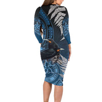 New Zealand Huia Bird Family Matching Long Sleeve Bodycon Dress and Hawaiian Shirt Aotearoa Maori Pattern
