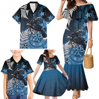 New Zealand Huia Bird Family Matching Mermaid Dress and Hawaiian Shirt Aotearoa Maori Pattern