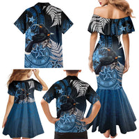 New Zealand Huia Bird Family Matching Mermaid Dress and Hawaiian Shirt Aotearoa Maori Pattern