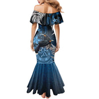New Zealand Huia Bird Family Matching Mermaid Dress and Hawaiian Shirt Aotearoa Maori Pattern
