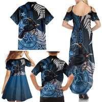 New Zealand Huia Bird Family Matching Summer Maxi Dress and Hawaiian Shirt Aotearoa Maori Pattern