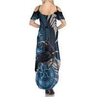 New Zealand Huia Bird Summer Maxi Dress Aotearoa Maori Pattern