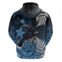 New Zealand Huia Bird Zip Hoodie Aotearoa Maori Pattern