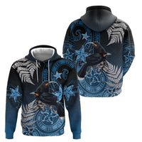 New Zealand Huia Bird Zip Hoodie Aotearoa Maori Pattern