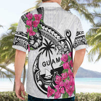 Guam Chamorro Hawaiian Shirt Bougainvillea White Polynesian Tribal Pattern