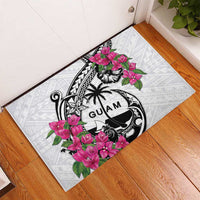 Guam Chamorro Rubber Doormat Bougainvillea White Polynesian Tribal Pattern