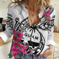 Guam Chamorro Women Casual Shirt Bougainvillea White Polynesian Tribal Pattern