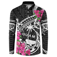 Guam Chamorro Button Sweatshirt Bougainvillea Black Polynesian Tribal Pattern