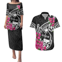 Guam Chamorro Couples Matching Puletasi and Hawaiian Shirt Bougainvillea Black Polynesian Tribal Pattern