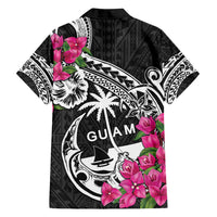 Guam Chamorro Family Matching Long Sleeve Bodycon Dress and Hawaiian Shirt Bougainvillea Black Polynesian Tribal Pattern