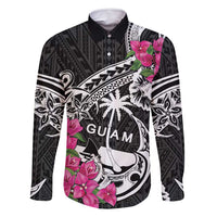 Guam Chamorro Family Matching Off Shoulder Short Dress and Hawaiian Shirt Bougainvillea Black Polynesian Tribal Pattern