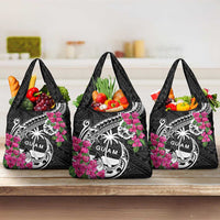 Guam Chamorro Grocery Bag Bougainvillea Black Polynesian Tribal Pattern