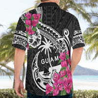 Guam Chamorro Hawaiian Shirt Bougainvillea Black Polynesian Tribal Pattern