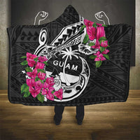 Guam Chamorro Hooded Blanket Bougainvillea Black Polynesian Tribal Pattern