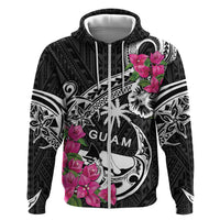 Guam Chamorro Hoodie Bougainvillea Black Polynesian Tribal Pattern