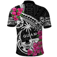 Guam Chamorro Polo Shirt Bougainvillea Black Polynesian Tribal Pattern