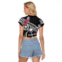 Guam Chamorro Raglan Cropped T Shirt Bougainvillea Black Polynesian Tribal Pattern