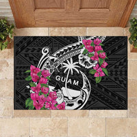 Guam Chamorro Rubber Doormat Bougainvillea Black Polynesian Tribal Pattern