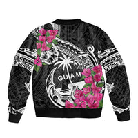 Guam Chamorro Sleeve Zip Bomber Jacket Bougainvillea Black Polynesian Tribal Pattern