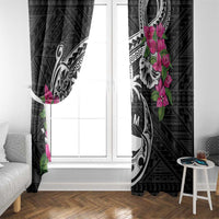 Guam Chamorro Window Curtain Bougainvillea Black Polynesian Tribal Pattern