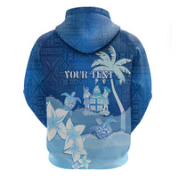 Personalised Bula Fiji Zip Hoodie Fijian Masi Pattern With Blue Coat Of Arms LT05 - Polynesian Pride