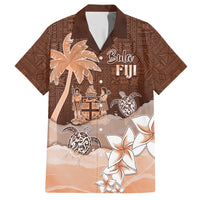 Personalised Bula Fiji Family Matching Short Sleeve Bodycon Dress and Hawaiian Shirt Fijian Masi Pattern With Brown Coat Of Arms LT05 Dad's Shirt - Short Sleeve Brown - Polynesian Pride