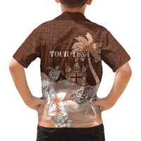 Personalised Bula Fiji Kid Hawaiian Shirt Fijian Masi Pattern With Brown Coat Of Arms LT05 - Polynesian Pride