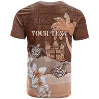 Personalised Bula Fiji T Shirt Fijian Masi Pattern With Brown Coat Of Arms LT05 - Polynesian Pride