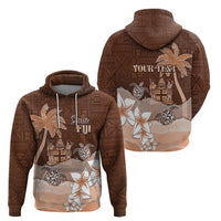 Personalised Bula Fiji Zip Hoodie Fijian Masi Pattern With Brown Coat Of Arms LT05 - Polynesian Pride