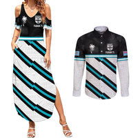 Custom Fiji Rugby Couples Matching Summer Maxi Dress and Long Sleeve Button Shirt Fijian 7s With Tapa Pattern LT05 White - Polynesian Pride