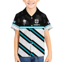 Custom Fiji Rugby Family Matching Off Shoulder Short Dress and Hawaiian Shirt Fijian 7s With Tapa Pattern LT05 Son's Shirt White - Polynesian Pride