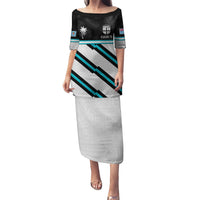 Custom Fiji Rugby Puletasi Fijian 7s With Tapa Pattern LT05 Long Dress White - Polynesian Pride