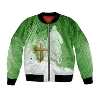 Happy Palm Sunday Bomber Jacket With Polynesian Pattern LT05 Unisex Green - Polynesian Pride