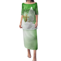 Happy Palm Sunday Family Matching Puletasi and Hawaiian Shirt With Polynesian Pattern LT05 Mom's Dress Green - Polynesian Pride