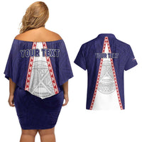 Personalised American Samoa Flag Day Couples Matching Off Shoulder Short Dress and Hawaiian Shirt Flag Style