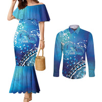 Polynesia Autism Awareness Couples Matching Mermaid Dress and Long Sleeve Button Shirt Be In Awe Of My 'Tism