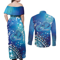 Polynesia Autism Awareness Couples Matching Off Shoulder Maxi Dress and Long Sleeve Button Shirt Be In Awe Of My 'Tism