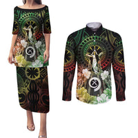 Vanuatu Happy Assumption Day Couples Matching Puletasi and Long Sleeve Button Shirt