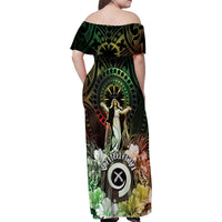 Vanuatu Happy Assumption Day Family Matching Off Shoulder Maxi Dress and Hawaiian Shirt