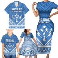 Personalised Kosrae State Gospel Day Family Matching Short Sleeve Bodycon Dress and Hawaiian Shirt Simple Style