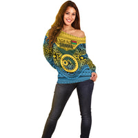Vanuatu Sanma Province Off Shoulder Sweater Coat Of Arms And Namele Fern Polynesian Pattern LT05 - Polynesian Pride