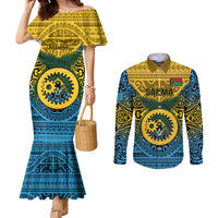 Personalized Vanuatu Sanma Province Couples Matching Mermaid Dress and Long Sleeve Button Shirts Coat Of Arms And Namele Fern Polynesian Pattern LT05 Yellow - Polynesian Pride