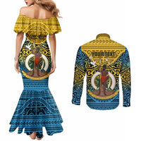 Personalized Vanuatu Sanma Province Couples Matching Mermaid Dress and Long Sleeve Button Shirts Coat Of Arms And Namele Fern Polynesian Pattern LT05 - Polynesian Pride