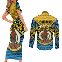 Personalized Vanuatu Sanma Province Couples Matching Short Sleeve Bodycon Dress and Long Sleeve Button Shirts Coat Of Arms And Namele Fern Polynesian Pattern LT05 - Polynesian Pride