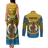 Personalized Vanuatu Sanma Province Couples Matching Tank Maxi Dress and Long Sleeve Button Shirts Coat Of Arms And Namele Fern Polynesian Pattern LT05 - Polynesian Pride