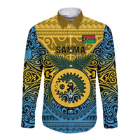 Personalized Vanuatu Sanma Province Long Sleeve Button Shirt Coat Of Arms And Namele Fern Polynesian Pattern LT05 Unisex Yellow - Polynesian Pride
