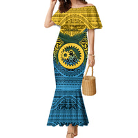 Personalized Vanuatu Sanma Province Mermaid Dress Coat Of Arms And Namele Fern Polynesian Pattern LT05 Women Yellow - Polynesian Pride