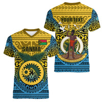 Personalized Vanuatu Sanma Province Women V Neck T Shirt Coat Of Arms And Namele Fern Polynesian Pattern LT05 - Polynesian Pride