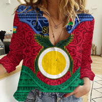 Vanuatu Shefa Province Women Casual Shirt Coat Of Arms And Namele Fern Polynesian Pattern LT05 Female Red - Polynesian Pride